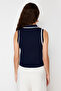 Lacivert Polo Yaka Renk Bloklu Bluz TWOSS24BZ00244 - 10