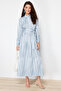 Blue Shirt Collar Ombre Striped Belted Woven Dress TCTSS24EB00150
