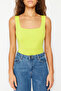 Lime Fitted/Body-Sitting Back Detailed Square Collar Flexible Knitted Body with Snap Fasteners TWOSS24BD00026 - 4