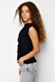 Black Boat Neck Fitted Woven Blouse TWOSS24BZ00353 - 4