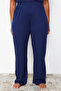 Lacivert Örme Nakışlı Volanlı Pijama Takımı TBBSS22PT0565 - 5