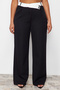 Siyah Yüksek Bel Kontrast Asimetrik Kemerli Wide Leg Dokuma Pantolon TBBSS24AR00016 - 6