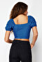 Indigo Brode Balon Kol Crop Dokuma Bluz TWOSS24BZ00236 - 6