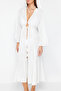 Ekru Dokuma Büzgülü Maxi Plaj Kimono&Kaftan TBESS23KM00105 - 5
