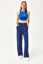 Women's Navy Blue Pocketed Soft Textured Modal Palazzo Sweatpants EŞF-00000068 - 2
