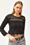 Woman's Black Six Baklava Patterned Seasonal Knit Blouse BLZ-19002506 - 4