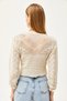 Women's Ecru Cuff Tie Seasonal Knitwear Blouse BLZ-19002512 - 7