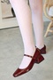 Grace Claret Red Patent Leather Closed Back Square Toe Cap Short Block Heeled Women's Shoes Cherry Red - 3