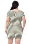 Low Sleeve Elastic Waist Pocket Emerald Striped Shorts Jumpsuit - 3
