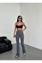 Women's Anthracite High Waist Ribbed Flared Leg Leggings