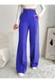 Cobalt Blue Atlas Woven Fabric Front Striped Palazzo Trousers - 2
