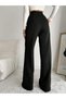 Black Atlas Woven Fabric Front Striped Palazzo Trousers - 4