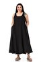 Large Size Black Balloon Dress with Window Detail and Straps