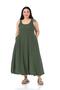Large Size Window Detailed Strappy Khaki Balloon Dress - 5