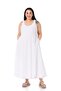Large Size White Balloon Dress with Window Detail and Straps