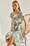 Women's White Khaki Multi Patterned Elastic Waist Dress 60101047 - 3