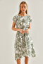 Women's White Khaki Multi Patterned Elastic Waist Dress 60101047 - 7