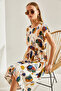 Women's Beige Multi Patterned Elastic Waist Dress 60101047 - 5