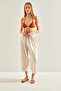 Women's Beige Elastic Waist Linen Trousers with Pockets 60101050 - 8