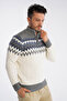 Men's Bone Stand Collar Zippered Hair Braided Jacquard Patterned Knitwear Wool Sweater Trist-5323 - 5