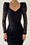 Black Lace Fabric Drape Detail Front and Back Square Collar Design Midi Dress 215 - 4