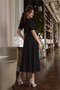   Women's Double Breasted Collar Midi Length Belted Crepe Dress 120 Cm - 2