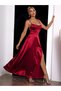 Deep Slit Corseted Strappy Degaje Engagement Invitation Wedding Evening Dress Thick Satin Dress - 2