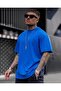 Blue Plain Unprinted Trend Oversize T-shirt