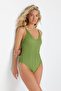 Green Backless V-Neck Covered Regular Swimsuit Tbess24Ma00113 - 3