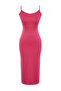 Fuşya Cut Out Detaylı Yırtmaçlı Vücuda Oturan Askılı Midi Esnek Örme Kalem Elbise TWOSS24EL00139 - 7