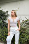 Beige Snap-Closure Striped Crop Knitted Blouse Alc-X11552 - 4