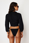 Siyah Dokuma Bağlamalı Plaj Crop Bluz TBESS24BZ00006 - 12