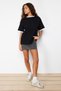 Black 100% Cotton Contrast Collar and Stripe Detailed Oversize/Relaxed Cut Knitted T-Shirt TWOSS24TS00052 - 4
