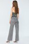 Anthracite Smoked Women's Jeans - Front Buttoned, Elastic Waist Flare, Wide Leg - 4