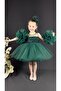 Chiffon Robe Pompom Sleeve Sequined Girl's Fluffy Skirt Tutu Evening Dress