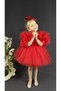 Chiffon Robe Pompom Sleeve Sequined Girl's Fluffy Skirt Tutu Evening Dress - 2