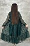 Girl's Buttoned Lace Embroidered Green Dress - 3