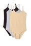 Black Gray Nude Colored Rope Strap Women's Bodysuit - With 3 Snaps