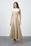 Shirt Collar Zero Sleeve Beige Long Dress - 2