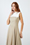 Shirt Collar Zero Sleeve Beige Long Dress