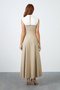 Shirt Collar Zero Sleeve Beige Long Dress - 4