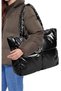 Black Embossed Puff Fabric Shopper Bag - 6