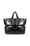 Black Embossed Puff Fabric Shopper Bag - 7