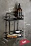 2-Tier Adhesive Bathroom Shower Shelf – Adjustable Crystal Shelf (Stick-On/Screw-On) Black-Black - 3