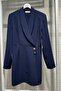 Women's Jacket Collar Double Breasted Pattern Long Sleeve Padded Navy Blue Jacket Dress 2122 - 4