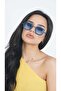 نظارة شمسية نسائية بتصميم مستطيل، إطار معدني أزرق متين للغاية، زجاج أزرق - 4