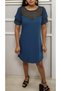 Women's Short Sleeve Sweetheart Neckline Chest Tulle Detail Crepe Dress - 6