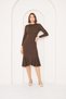 WOMEN'S BITTER BROWN SKIRT ROLLED MIDI LENGTH KNITTED DRESS - 7