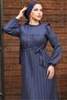 Frilly Pleated Dress 777 - Navy Blue - 4