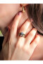 Antique Women's Adjustable Ring with Double Natural Rhinestones and Flower Motifs Dentirit Opal Pink Quartz